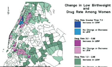 A graph of correlation between Low Birthrate and Drug Rates Among Women